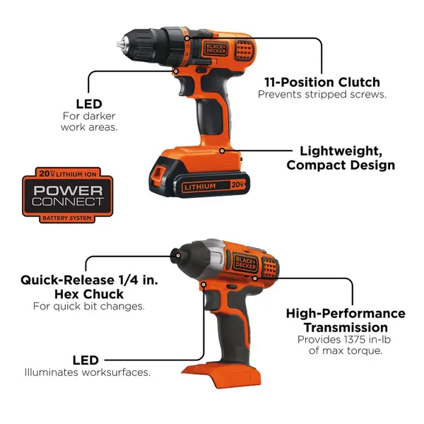  BLACK+DECKER LBXR20 20-Volt MAX Extended Run Time Lithium-Ion  Cordless To with Black & Decker 20V MAX Drill/Driver Impact Combo Kit :  Tools & Home Improvement