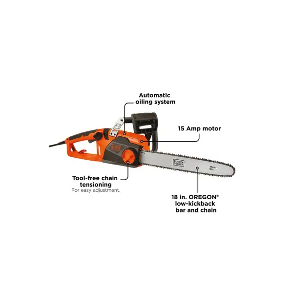 BLACK+DECKER 18 in. 15 AMP Corded Electric Rear Handle Chainsaw