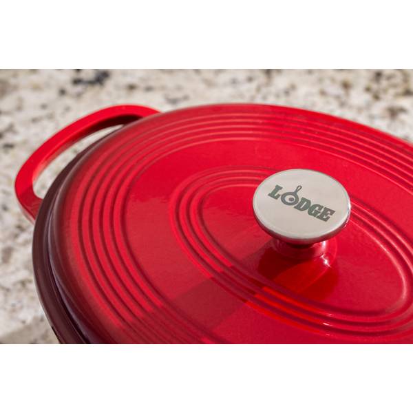 Lodge Cast Iron 7 Quart Oval Enameled Cast Iron Dutch Oven in Red