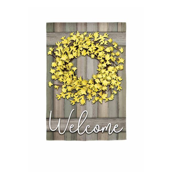 Photo of Forsythia Farmhouse Wreath Garden Flag