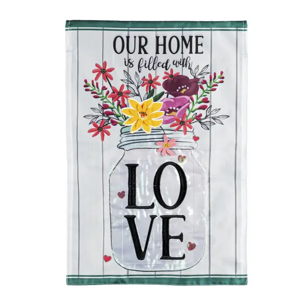 Evergreen Enterprises Wildflower Mason Jar Garden Applique Flag - 169473