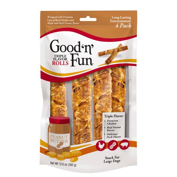Pack of 12 4 Oz GoodnFun Triple Flavor Rawhide Chips with Real Chicken 