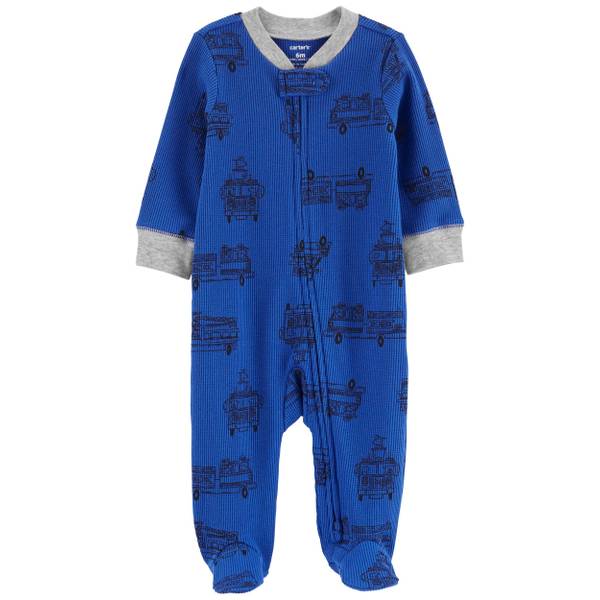 Carter's Infant Boys Firetruck Textured Cotton Blend Footie PJs