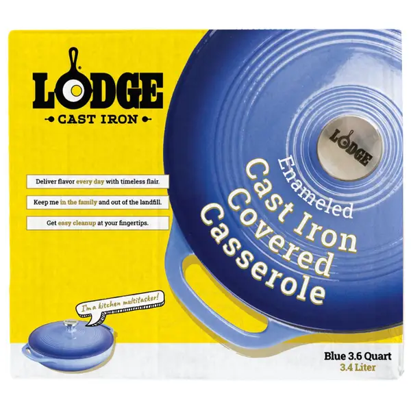 Lodge EC6D38 Enameled Cast Iron Dutch Oven, 6-Quart, Lagoon & Enameled Cast  Iron Covered Casserole, 3.6-Quart, Caribbean Blue, Oval casserole