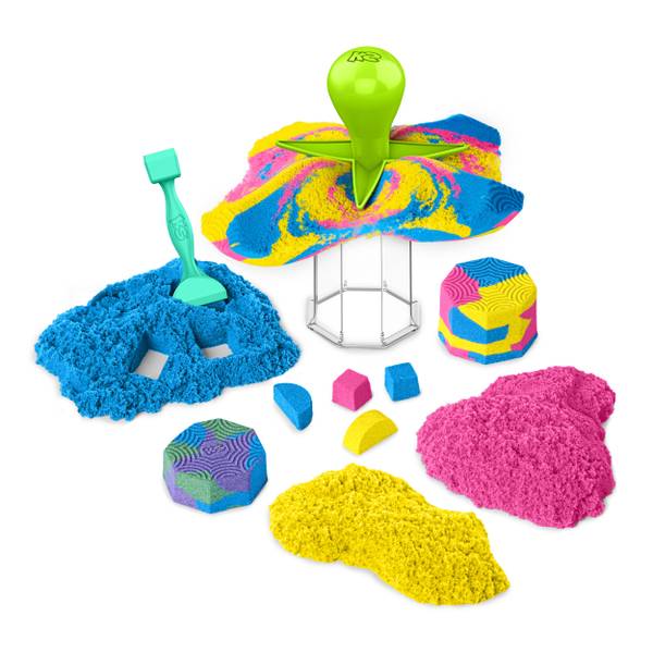 Kinetic Sand Mold n Flow, 1.5lbs Red and Teal Play Sand, 3 Tools