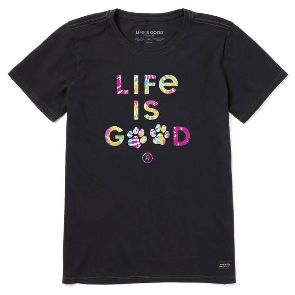 Life Is Good Women's Short Sleeve Tie Dye Paw Print Crusher Lite Tee