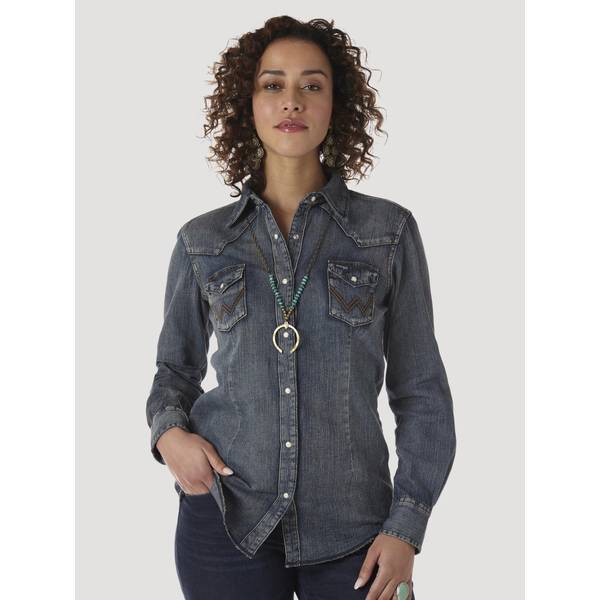 Photo of Women's Long Sleeve Western Snap Denim Shirt