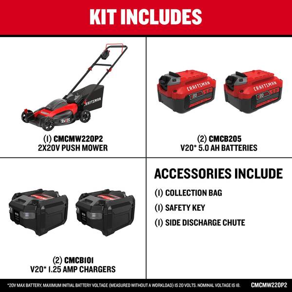 Craftsman V20 2x20V 20 Brushless Cordless Push Mower CMCMW220P2