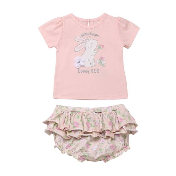 Baby Starters Infant Girl's 2Piece Bunny Bloomer Set, Pink, 3M