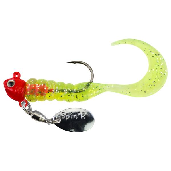 Johnson 1/8 oz Crappie Buster Spin'R Grub Flo Red Head Chartreuse Fleck  Body - 1342595