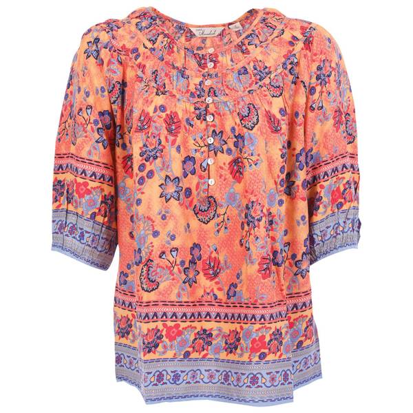 Caffe Marrakesh Women's Short Sleeve Mixed Print Top, Sand P4560B, XL ...