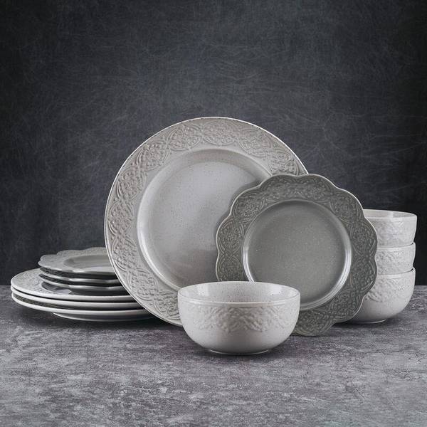 Lifetime Brands Felicity 12-Piece Dinnerware Set in Gray