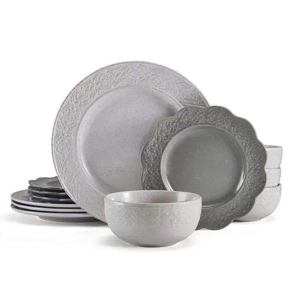 Lifetime Brands Felicity 12-Piece Dinnerware Set in Gray