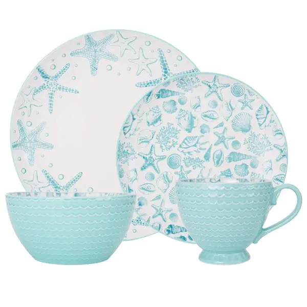 Maddox Teal Stoneware 12-Piece Dinnerware Set Kitchen Accessories