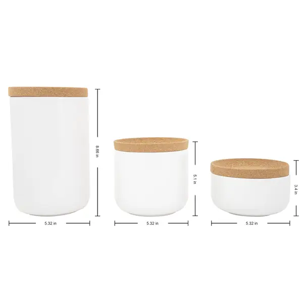 Coffee Tea Sugar Container Set - White Stainless Steel Kitchen Canister Set  with Bamboo Lids (3 Pieces, 48 oz)