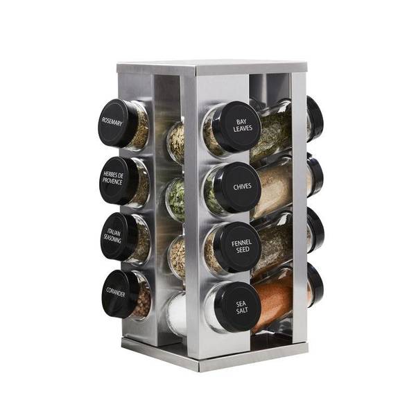 Kamenstein 20-Jar Revolving Spice Tower with Free Spice Refills (Stainless Steel Jars