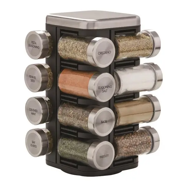 Brand New Kamenstein Criss-Cross Bamboo Spice Rack with 18 FULL spice jars