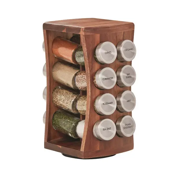 Brand New Kamenstein Criss-Cross Bamboo Spice Rack with 18 FULL spice jars