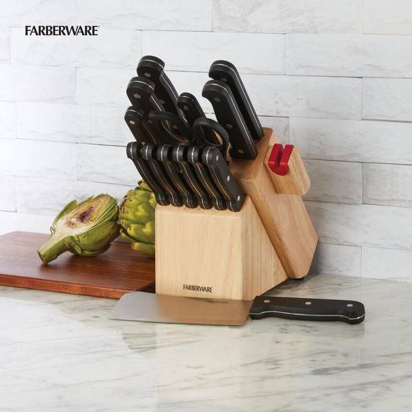 KitchenAid Gourmet 14-Piece Forged Stainless Steel Block Set with Built-in Knife Sharpener - Cutlery