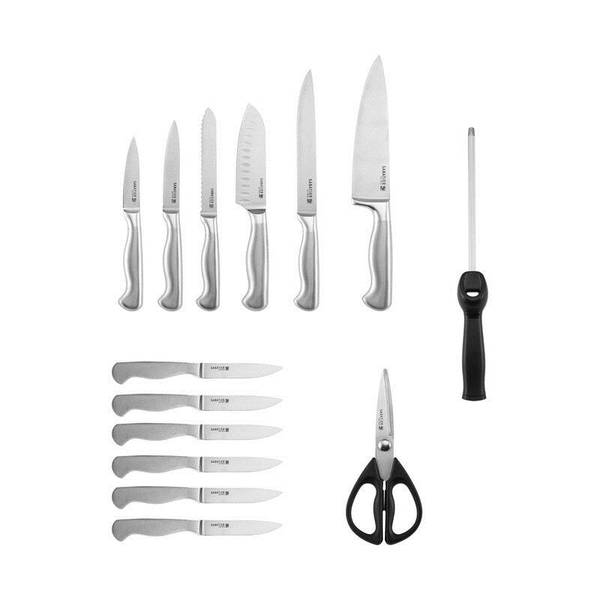 Sabatier 13-Piece Forged Triple Rivet Knife Block Set, High-Carbon  Stainless Steel Kitchen Knives, Razor-Sharp Knife Set with Acacia Wood  Block, White Handles 