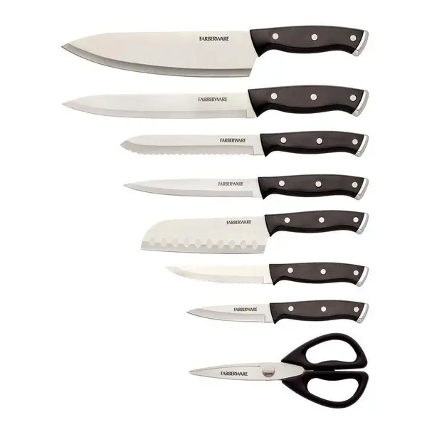 Farberware 14-Piece Triple Rivet Cutlery Acacia Wood Block Set with  Built-In Edgekeeper Sharpener - 5285900