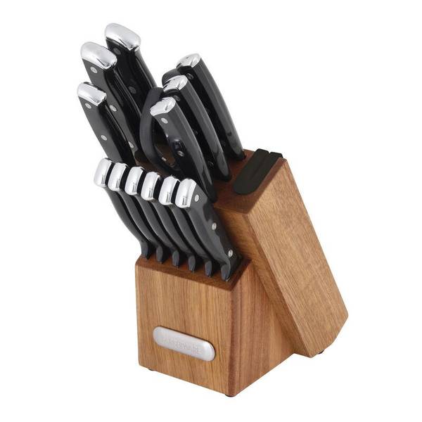 Farberware 14-Piece Triple Rivet Cutlery Acacia Wood Block Set with Built-In  Edgekeeper Sharpener - 5285900