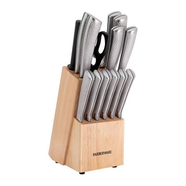 Farberware 15-Piece Textured Grip Stainless Steel Knife Block Set