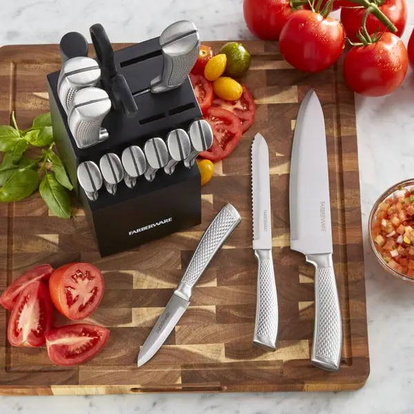 Farberware 15-Piece Textured Grip Stainless Steel Knife Block Set