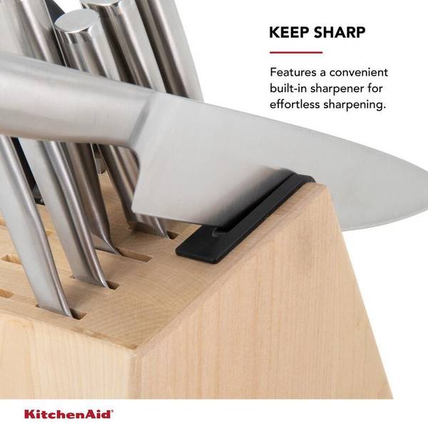 KitchenAid Gourmet Forged Triple Rivet Knife Block Set with Built-in Knife  Sharpener, High Carbon Japanese Stainless Steel Kitchen Knives, Sharp