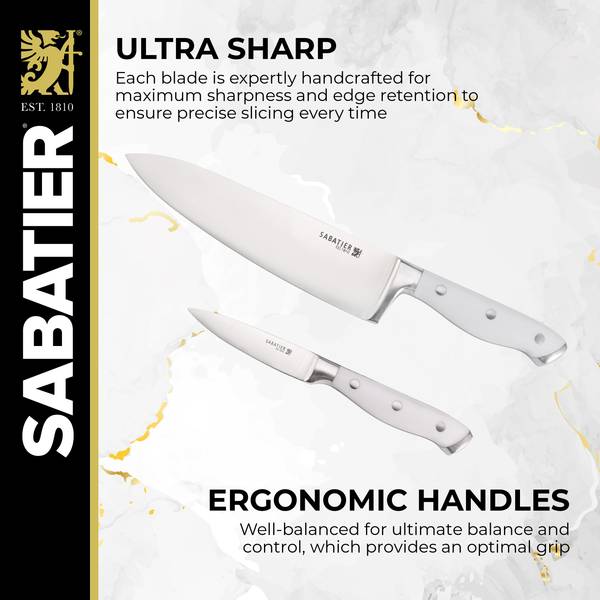 Sabatier Forged Triple Rivet Knife Block Set, 15-Piece, White