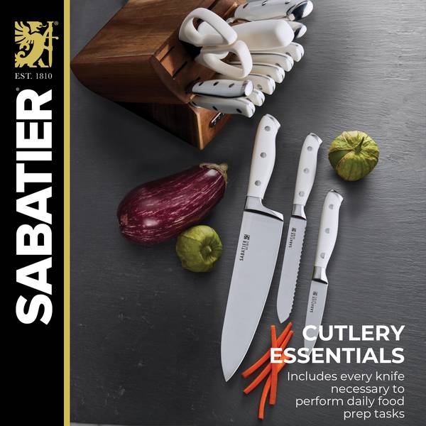 Sabatier Forged Triple Rivet Knife Block Set, 15-Piece, White