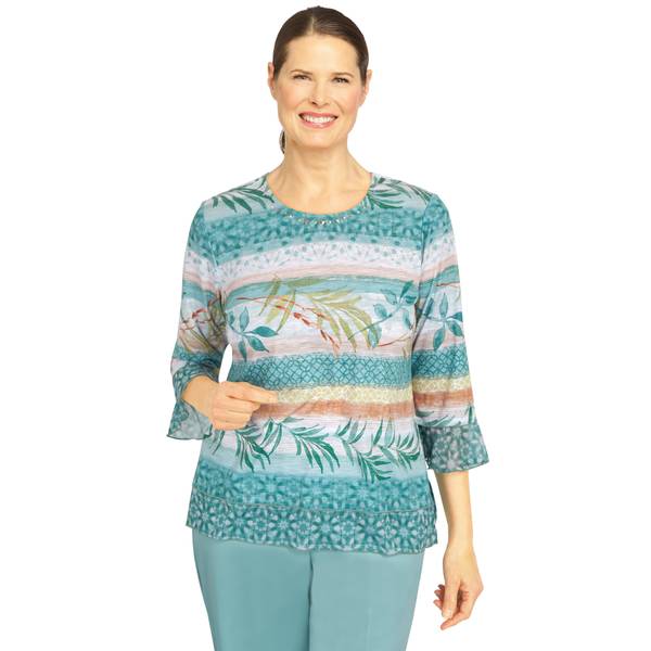 Alfred Dunner Women's 3/4 Sleeve Texture Leaf Stripe Knit Top - 28452TW ...