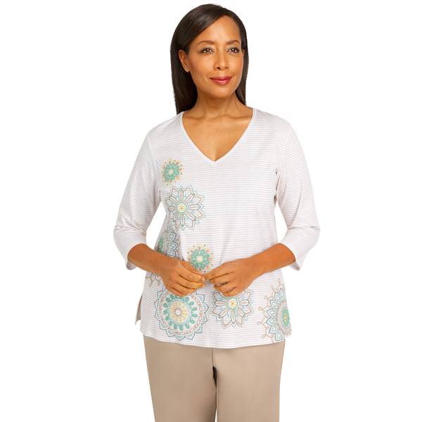 Alfred Dunner Women's 3/4 Sleeve Medallion Embroidered Top - 28455TW ...