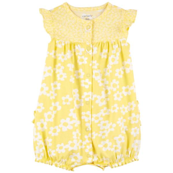 Little Girl's Yellow and White Ditsy Floral Flutter Sleeve Sun