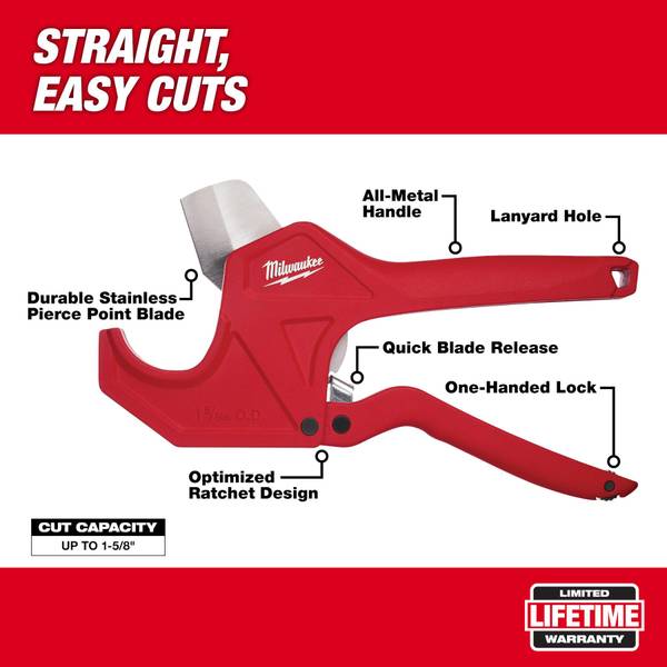 Ratchet Pipe Cutter With Adjustable Knob – 8-29mm (5/16 To 1-1/8 Inch) Cutting Range For Copper, PVC & Soft Metal, Ergonomic Long Handle