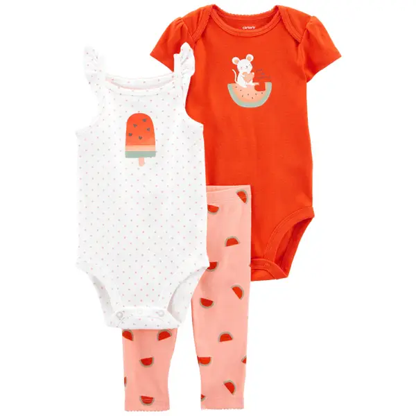 Carter's Infant Girl's 3-Piece Watermelon Bodysuit and Pant Set