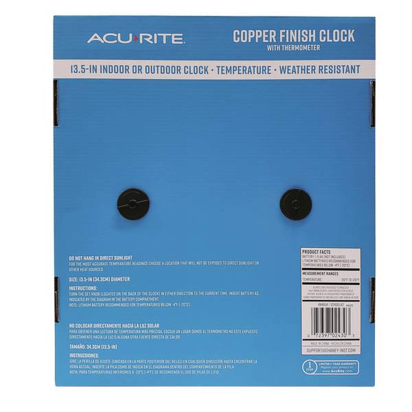 AcuRite 13.5 Copper Clock and Thermometer - 02430LA2