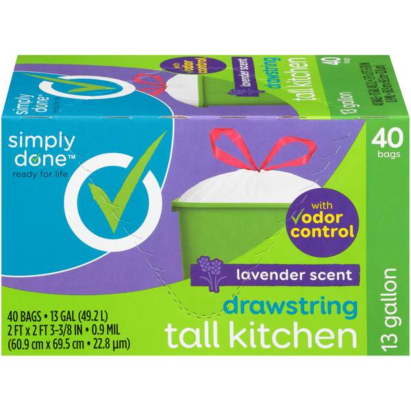 Simply Done Tall Kitchen Bags, Drawstring, Lavander Scent, 30 Gallon - 40 bags