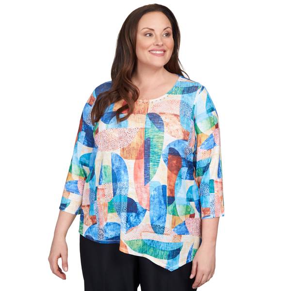 Alfred Dunner Women's Plus Size Geometric Stained Glass Knit Top ...