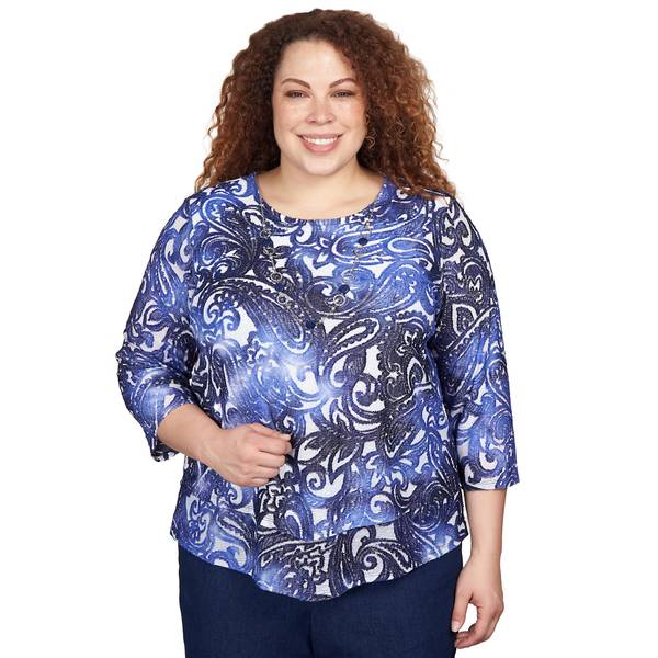 Alfred Dunner Women's Plus Size Tie Dye Paisley Jacquard Knit Top ...