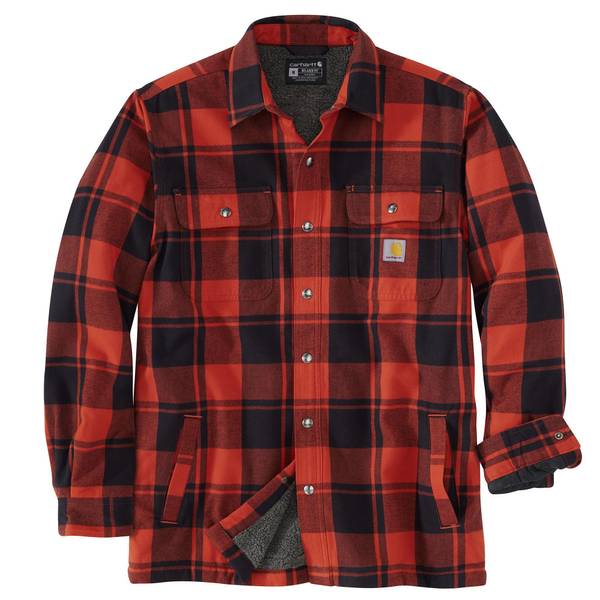 Carhartt Men's Relaxed Fit Flannel Sherpa-Lined Shirt Jacket, Red Ochre ...