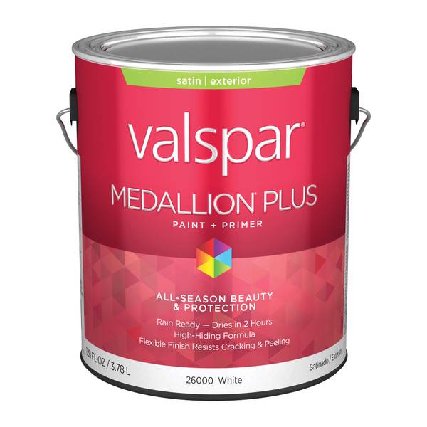 Valspar 1 Gallon White Satin Medallion Plus Exterior Paint & Primer