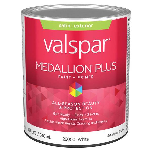 Valspar 1 Quart White Satin Medallion Plus Exterior Paint & Primer