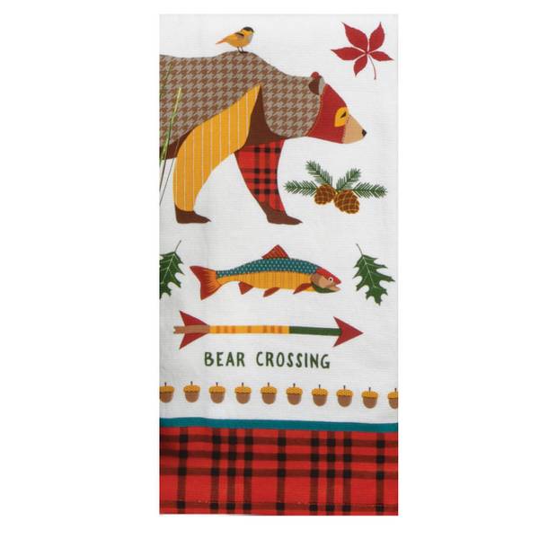 Beary Red Plaid Christmas Kitchen Towel Set, 2 Cotton Dish Towels 