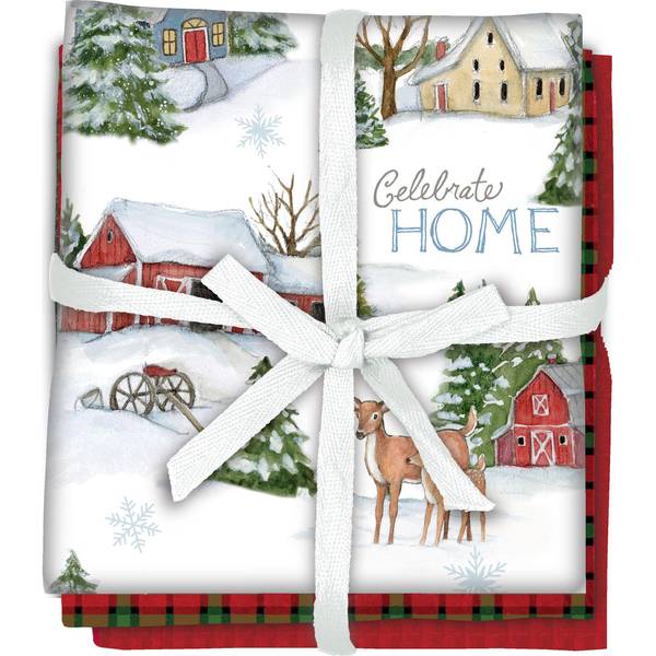 Farmhouse Christmas Kitchen Hand Towels: Country Truck and Trees