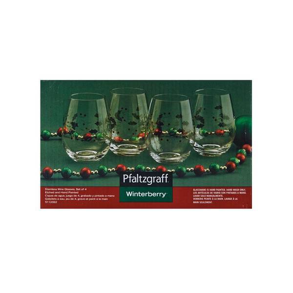 Pfaltzgraff Winterberry Set of 4 Red Stemless Wine Glasses, 20-Ounce