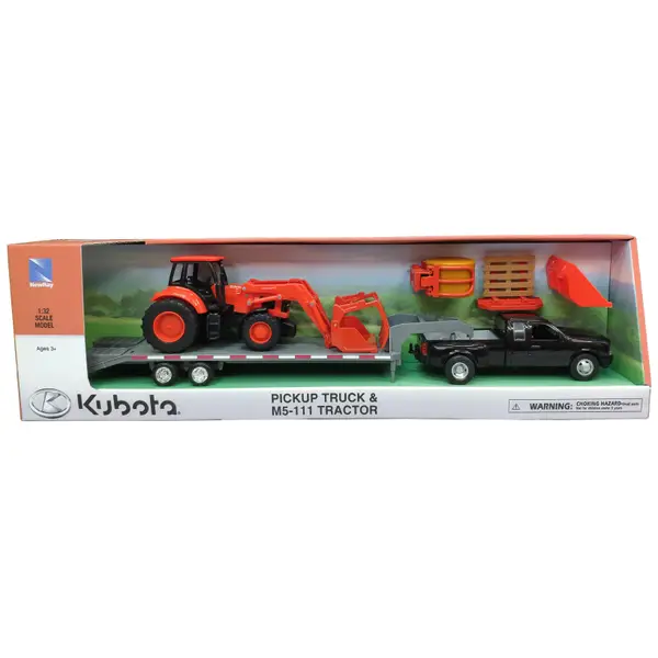 Kubota 1 32 Die Cast Pickup with Gooseneck Trailer and Kubota Tractor with Accessories SS 33186 Blain s Farm Fleet