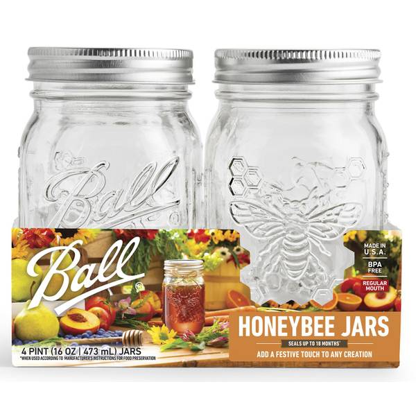 Ball 4-Pack 16 oz Honeybee Keepsake Regular Mouth Mason Jars and Lids -  2179436