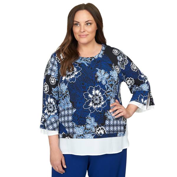 Alfred Dunner Women's Floral Flutter Sleeve Layered Knit Top -  34450UC-960-S