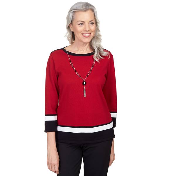 Alfred Dunner Women's Border Striped Sweater with Necklace - 1533